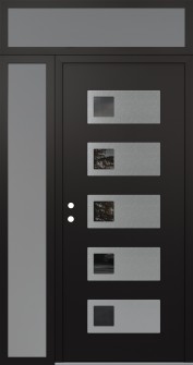 Diamond D2 50" x 96" black/black mirrored Glass Panel stainless steel RHI with Sidelite and Transom frosted Glass