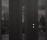 Modern Steel Front Door DIAMOND A6 68" X 96" BLACK/BLACK MIRRORED GLASS PANEL BLACK LHI WITH 2 SIDELITES AND TRANSOM MIRRORED GLASS