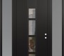 Modern Steel Front Door DIAMOND A10 60" X 96" BLACK/BLACK CLEAR GLASS PANEL BLACK LHI WITH 2 SIDELITES AND TRANSOM FROSTED GLASS