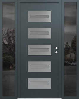Diamond D4 68" x 80" anthracite/anthracite Frosted Glass Panel stainless steel LHI with 2 Sidelites Mirrored Glass