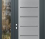 Modern Steel Front Door Diamond C11 48" x 96" anthracite/anthracite frosted Glass Panel stainless steel RHI with Sidelite and Transom clear Glass