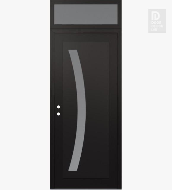 Modern Steel Front Door Diamond C4 36" x 96" black/white frosted Glass Panel black RHI with Transom frosted Glass