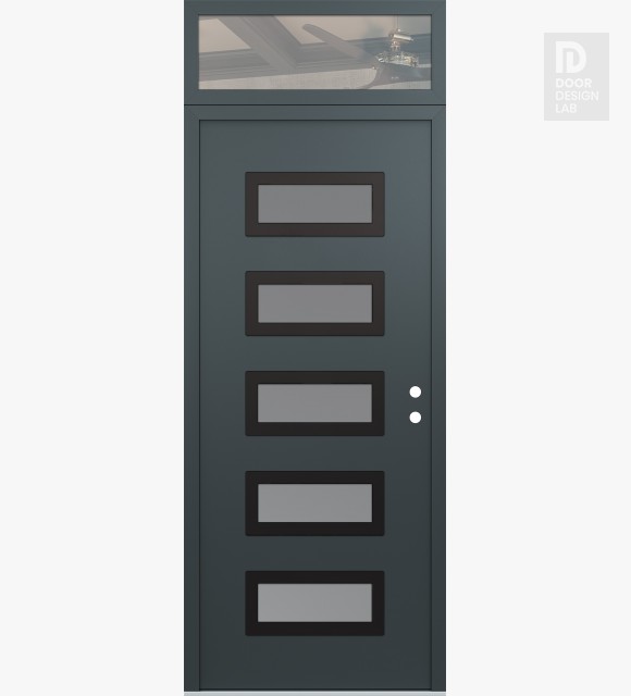 Modern Steel Front Door Diamond D1 36" x 96" anthracite/anthracite frosted Glass Panel black LHI with Transom clear Glass