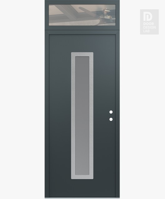 Modern Steel Front Door DIAMOND A11 36" X 96" ANTHRACITE/ANTHRACITE FROSTED GLASS PANEL STAINLESS STEEL LHI WITH TRANSOM CLEAR GLASS