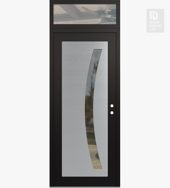 Modern Steel Front Door Diamond C4 36" x 96" black/black clear Glass Panel stainless steel LHI with Transom clear Glass