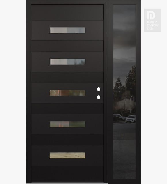 Modern Steel Front Door Diamond D9 52" x 80" black/black clear Glass Panel black LHI with Sidelite mirrored Glass