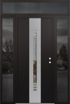 DIAMOND A5 68" X 96" BLACK/BLACK CLEAR GLASS PANEL STAINLESS STEEL LHI WITH 2 SIDELITES AND TRANSOM MIRRORED GLASS