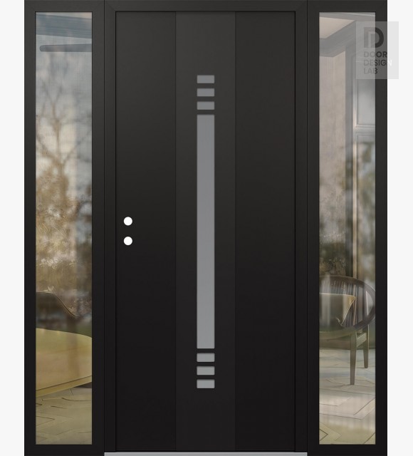 Modern Steel Front Door DIAMOND A5 60" X 80" BLACK/WHITE FROSTED GLASS PANEL BLACK RHI WITH 2 SIDELITES CLEAR GLASS
