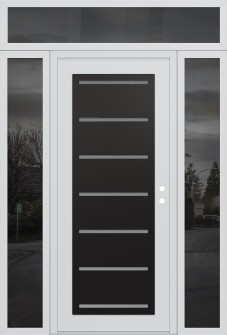 Diamond C11 68" x 96" white/white frosted Glass Panel black LHI with 2 Sidelites and Transom mirrored Glass