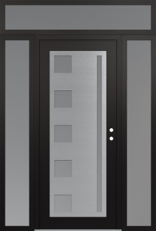 Diamond C3 60" x 96" black/white frosted Glass Panel stainless steel LHI with 2 Sidelites and Transom frosted Glass