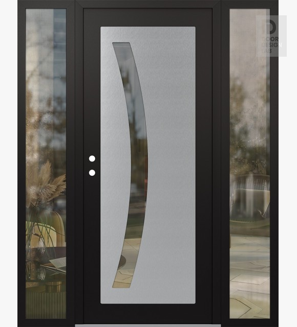 Modern Steel Front Door Diamond C4 60" x 80" black/black clear Glass Panel stainless steel RHI with 2 Sidelites clear Glass
