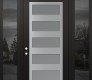 Modern Steel Front Door Diamond C9 64" x 96" black/white frosted Glass Panel stainless steel RHI with 2 Sidelites and Transom mirrored Glass