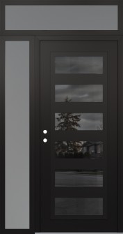 Diamond C9 48" x 96" black/black mirrored Glass Panel black RHI with Sidelite and Transom frosted Glass