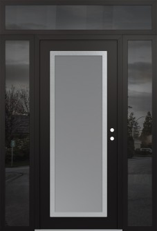 Diamond C1 68" x 96" black/white frosted Glass Panel stainless steel LHI with 2 Sidelites and Transom mirrored Glass
