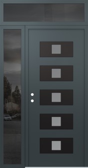 Diamond D8 48" x 96" anthracite/anthracite frosted Glass Panel black RHI with Sidelite and Transom mirrored Glass