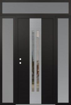 DIAMOND A8 64" X 96" BLACK/BLACK CLEAR GLASS PANEL STAINLESS STEEL RHI WITH 2 SIDELITES AND TRANSOM FROSTED GLASS