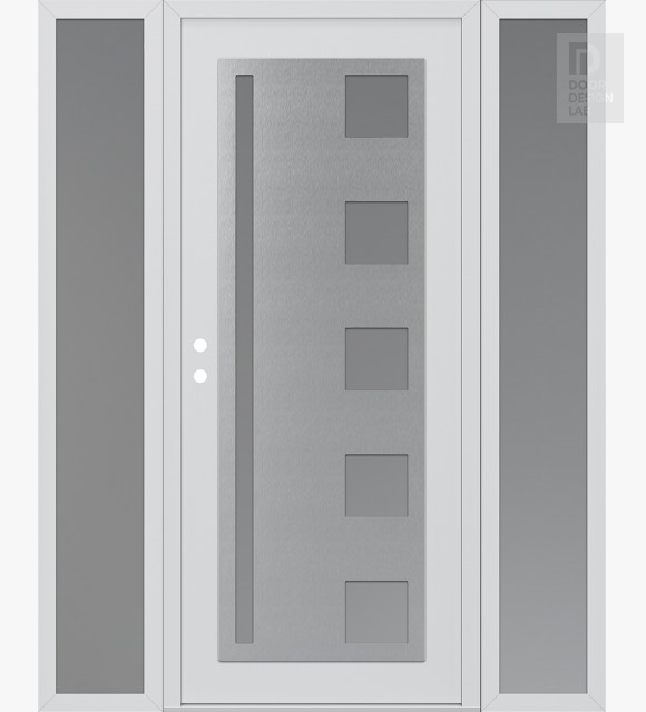 Modern Steel Front Door Diamond C3 64" x 80" white/white frosted Glass Panel stainless steel RHI with 2 Sidelites frosted Glass