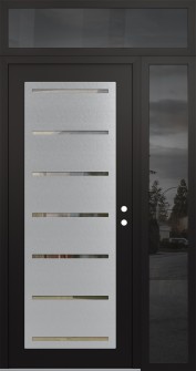 Diamond C11 52" x 96" black/black clear Glass Panel stainless steel LHI with Sidelite and Transom mirrored Glass