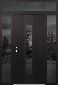 DIAMOND A1 60" X 96" BLACK/BLACK MIRRORED GLASS PANEL BLACK RHI WITH 2 SIDELITES AND TRANSOM MIRRORED GLASS