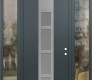 Modern Steel Front Door DIAMOND A10 68" X 96" ANTHRACITE/ANTHRACITE FROSTED GLASS PANEL STAINLESS STEEL LHI WITH 2 SIDELITES AND TRANSOM CLEAR GLASS