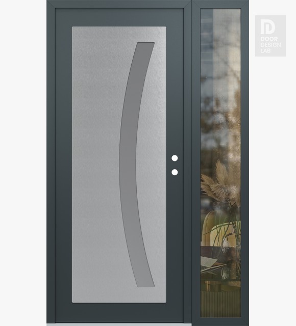 Modern Steel Front Door Diamond C4 50" x 80" anthracite/anthracite frosted Glass Panel stainless steel LHI with Sidelite clear Glass