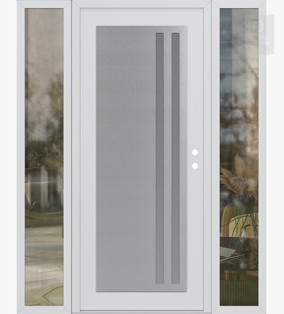 Modern Steel Front Door Diamond C6 68" x 80" white/white frosted Glass Panel stainless steel LHI with 2 Sidelites clear Glass