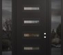 Modern Steel Front Door Diamond D4 64" x 96" black/black clear Glass Panel black LHI with 2 Sidelites and Transom mirrored Glass