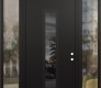 Modern Steel Front Door DIAMOND A11 68" X 96" BLACK/BLACK MIRRORED GLASS PANEL BLACK LHI WITH 2 SIDELITES AND TRANSOM CLEAR GLASS
