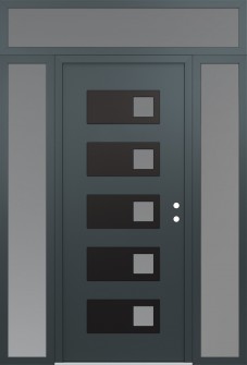 Diamond D2 68" x 96" anthracite/anthracite frosted Glass Panel black LHI with 2 Sidelites and Transom frosted Glass