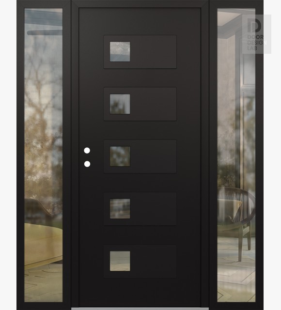 Modern Steel Front Door Diamond D2 60" x 80" black/black clear Glass Panel black RHI with 2 Sidelites clear Glass