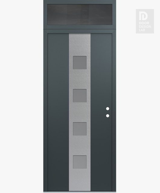 Modern Steel Front Door DIAMOND A12 36" X 96" ANTHRACITE/ANTHRACITE FROSTED GLASS PANEL STAINLESS STEEL LHI WITH TRANSOM MIRRORED GLASS