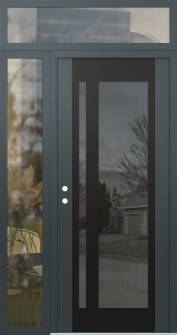 Diamond C15 52" x 96" anthracite/anthracite mirrored Glass Panel black RHI with Sidelite and Transom clear Glass