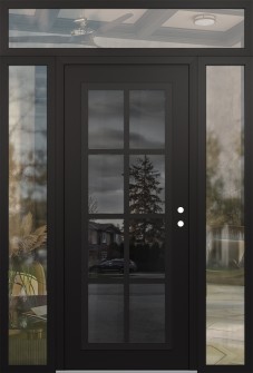 Diamond C16 68" x 96" black/black mirrored Glass Panel black LHI with 2 Sidelites and Transom clear Glass