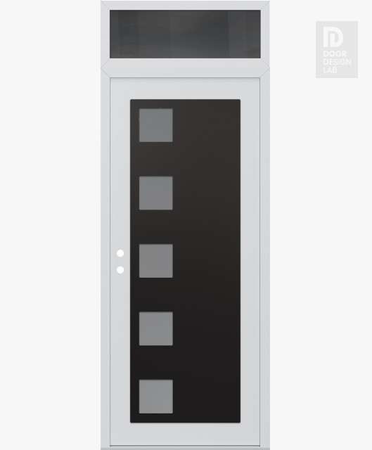 Modern Steel Front Door Diamond C5 36" x 96" white/white frosted Glass Panel black RHI with Transom mirrored Glass