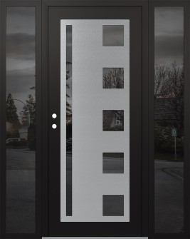 Diamond C3 68" x 80" black/black mirrored Glass Panel stainless steel RHI with 2 Sidelites mirrored Glass