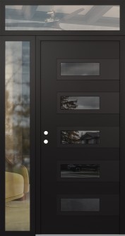 Diamond D3 50" x 96" black/black Mirrored Glass Panel black RHI with Sidelite and Transom clear Glass