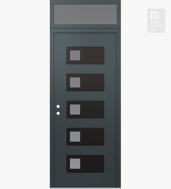 Modern Steel Front Door Diamond D2 36" x 96" anthracite/anthracite frosted Glass Panel black RHI with Transom frosted Glass