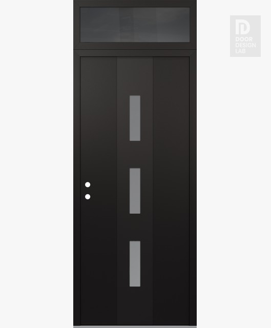 Modern Steel Front Door DIAMOND A7 36" X 96" BLACK/WHITE FROSTED GLASS PANEL BLACK RHI WITH TRANSOM MIRRORED GLASS