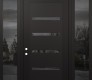 Modern Steel Front Door Diamond C7 68" x 96" black/black mirrored Glass Panel black RHI with 2 Sidelites and Transom mirrored Glass