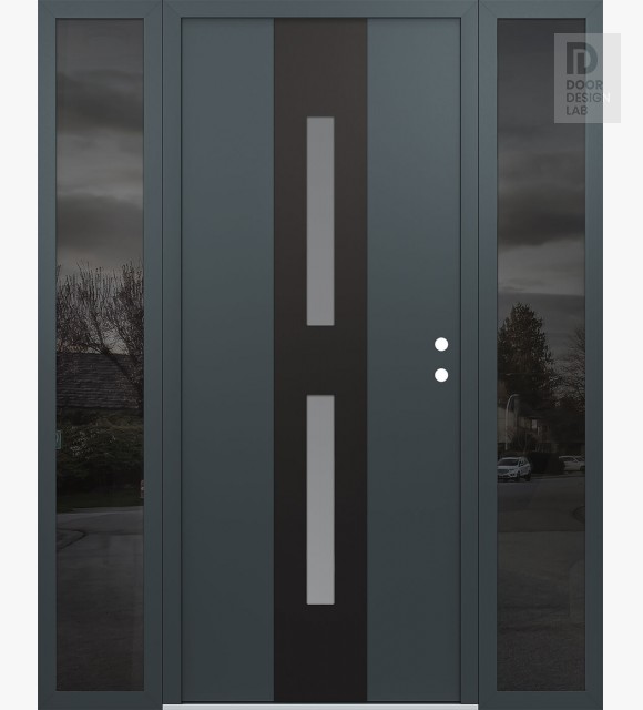 Modern Steel Front Door DIAMOND A6 68" X 80" ANTHRACITE/ANTHRACITE FROSTED GLASS PANEL BLACK LHI WITH 2 SIDELITES MIRRORED GLASS