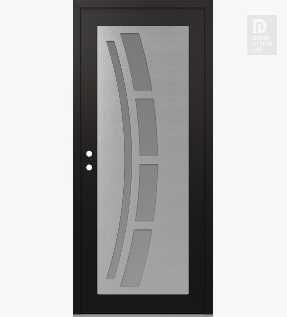 Modern Steel Front Door Diamond C12 36" x 80" black/white frosted Glass Panel stainless steel RHI