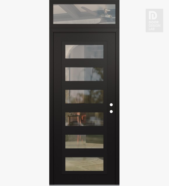 Modern Steel Front Door Diamond C9 36" x 96" black/black clear Glass Panel black LHI with Transom clear Glass