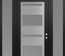 Modern Steel Front Door Diamond C10 64" x 96" black/white frosted Glass Panel stainless steel LHI with 2 Sidelites and Transom frosted Glass