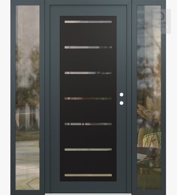 Modern Steel Front Door Diamond C11 64" x 80" anthracite/anthracite clear Glass Panel black LHI with 2 Sidelites clear Glass