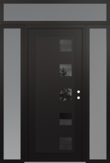 Diamond C5 68" x 96" black/black mirrored Glass Panel black LHI with 2 Sidelites and Transom frosted Glass