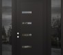 Modern Steel Front Door Diamond C8 60" x 96" black/black clear Glass Panel black RHI with 2 Sidelites and Transom mirrored Glass