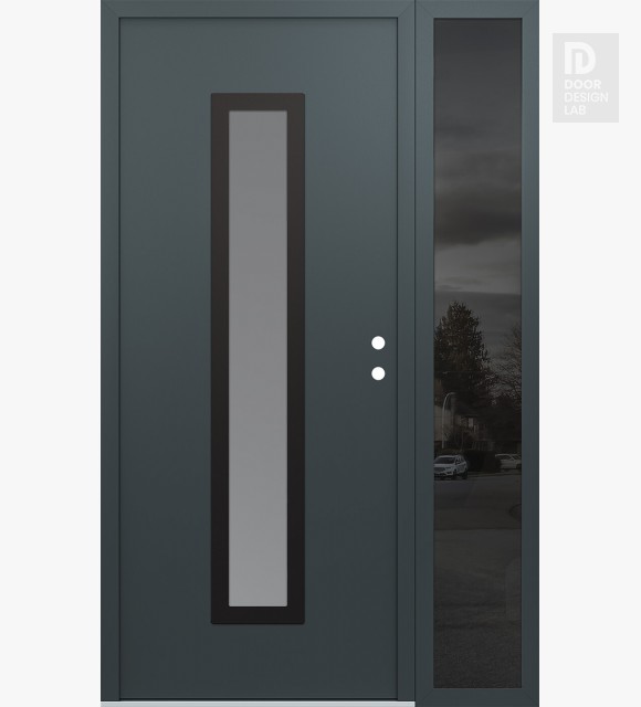 Modern Steel Front Door DIAMOND A11 48" X 80" ANTHRACITE/ANTHRACITE FROSTED GLASS PANEL BLACK LHI WITH SIDELITE MIRRORED GLASS