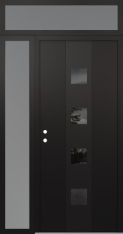 DIAMOND A12 50" X 96" BLACK/BLACK MIRRORED GLASS PANEL BLACK RHI WITH SIDELITE AND TRANSOM FROSTED GLASS