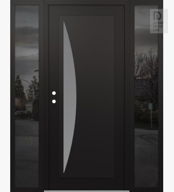 Modern Steel Front Door Diamond C13 68" x 80" black/white frosted Glass Panel black RHI with 2 Sidelites mirrored Glass