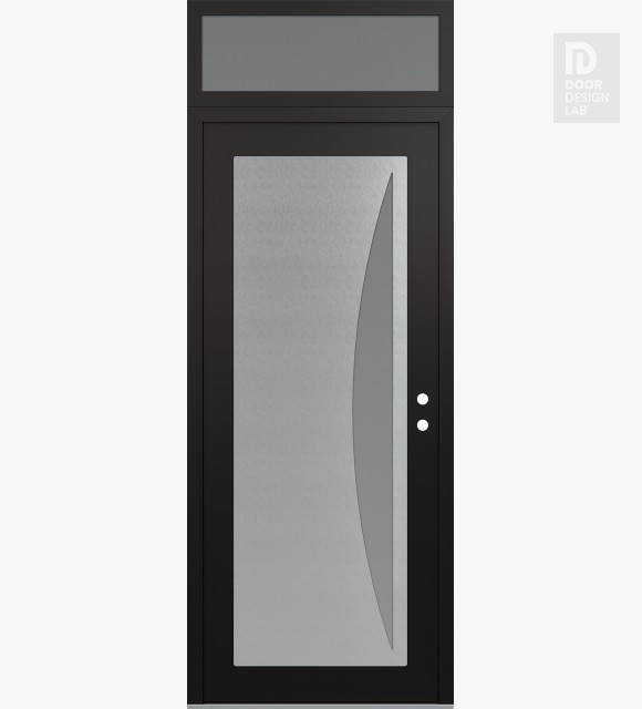 Modern Steel Front Door Diamond C13 36" x 96" black/white frosted Glass Panel stainless steel LHI with Transom frosted Glass